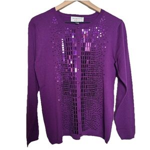 Victor Costa Purple Sequin Sweatshirt Cardigan Party Holiday